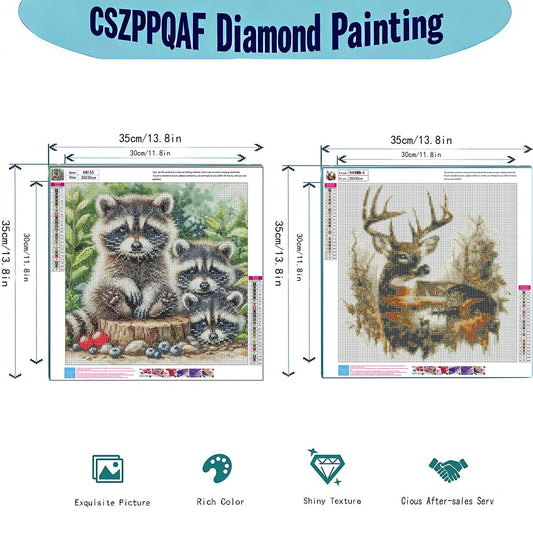 CSZPPQAF 2-Pack Diamond Painting Kits-Animals Art Craft,Full Round Dril Diamond Art,Home Wall Decor 13.8"×13.8"