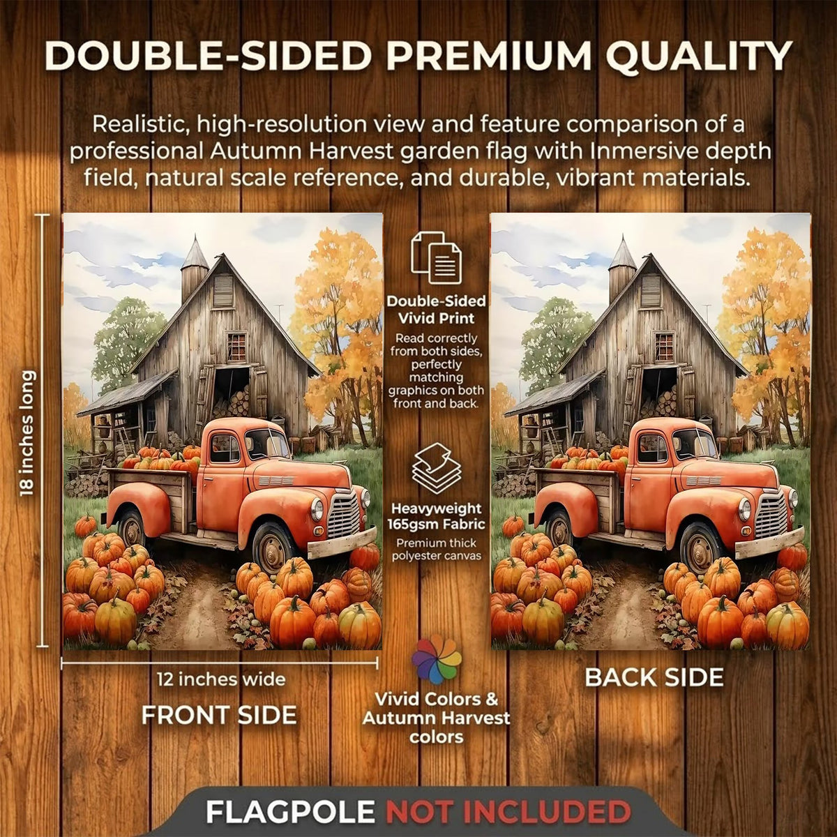 CSZPPQAF Autumn Garden Flags 12x18 Double Sided-Bountiful Harvest,2 Pack-165 GSM Polyester Fall Yard Decoration Flags, Fade Resistant