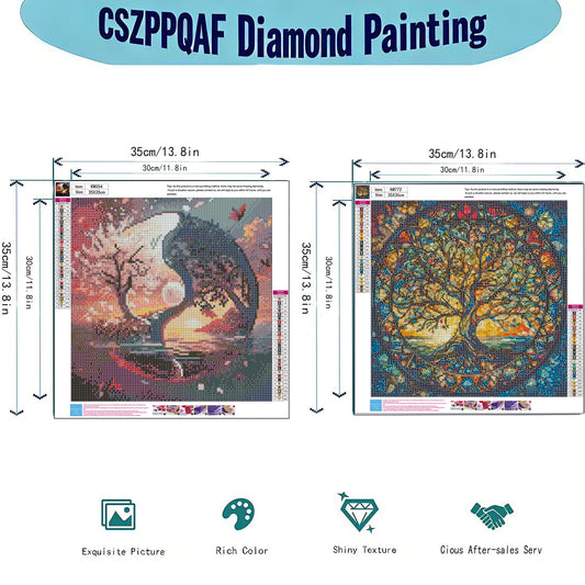 CSZPPQAF 2-Pack Diamond Painting Kits for Adults-Life Tree,Full Round Drill Diamond Art,Relaxing Craft & Home Wall Decor