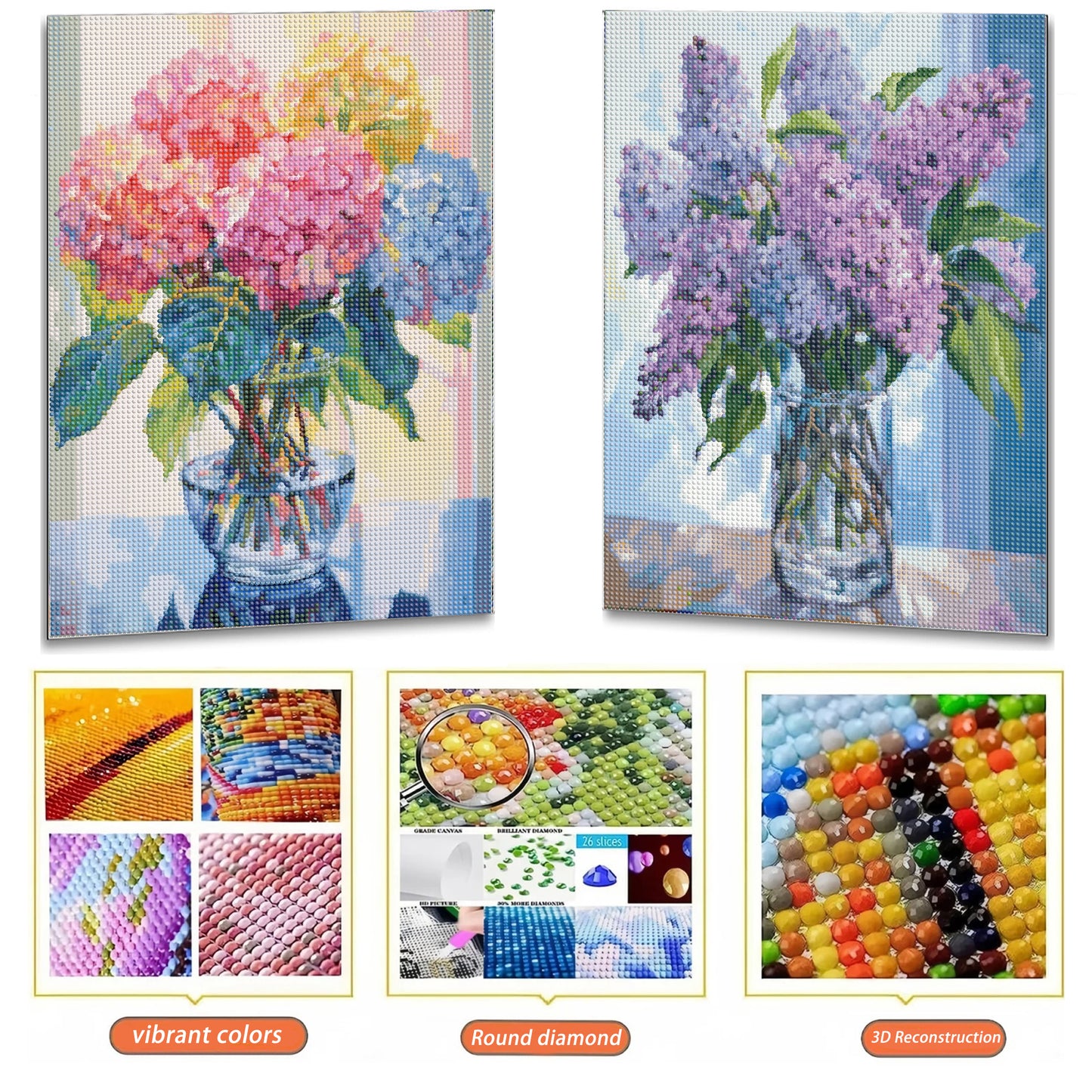 Mosaflare Diamond Art Painting Kits,2-Pack Purple Flower Art Craft Kits,Full Round Drill,Home Wall and Relaxing 12"*16"
