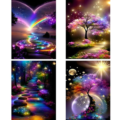 Mosaflare 4-Pack Diamond Art Painting Kits,Trees Art Craft Kits,Full Round Drill,Home Wall and Relaxing 12"×16"