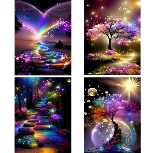 Mosaflare 4-Pack Diamond Art Painting Kits,Trees Art Craft Kits,Full Round Drill,Home Wall and Relaxing 12"×16"