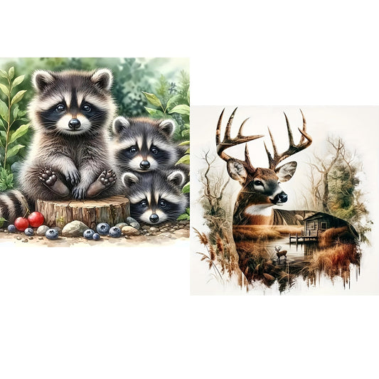 CSZPPQAF 2-Pack Diamond Painting Kits-Animals Art Craft,Full Round Dril Diamond Art,Home Wall Decor 13.8"×13.8"