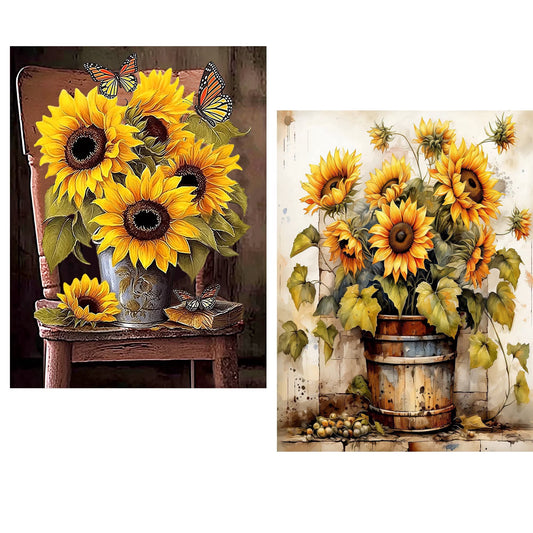CSZPPQAF 2-Pack Diamond Art Kit,Sunflower Diamond Painting Kits for Beginners,Full Round Drill,Home Wall 11.8"*15.8"