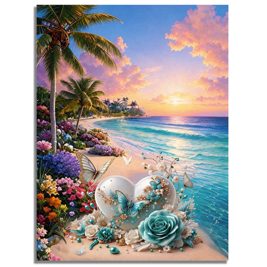 Mosaflare Diamond Painting Kit,Love Beach Diamond Art,DIY Full Drill,Stress Relief Craft Art and Home Decor 12"×16"