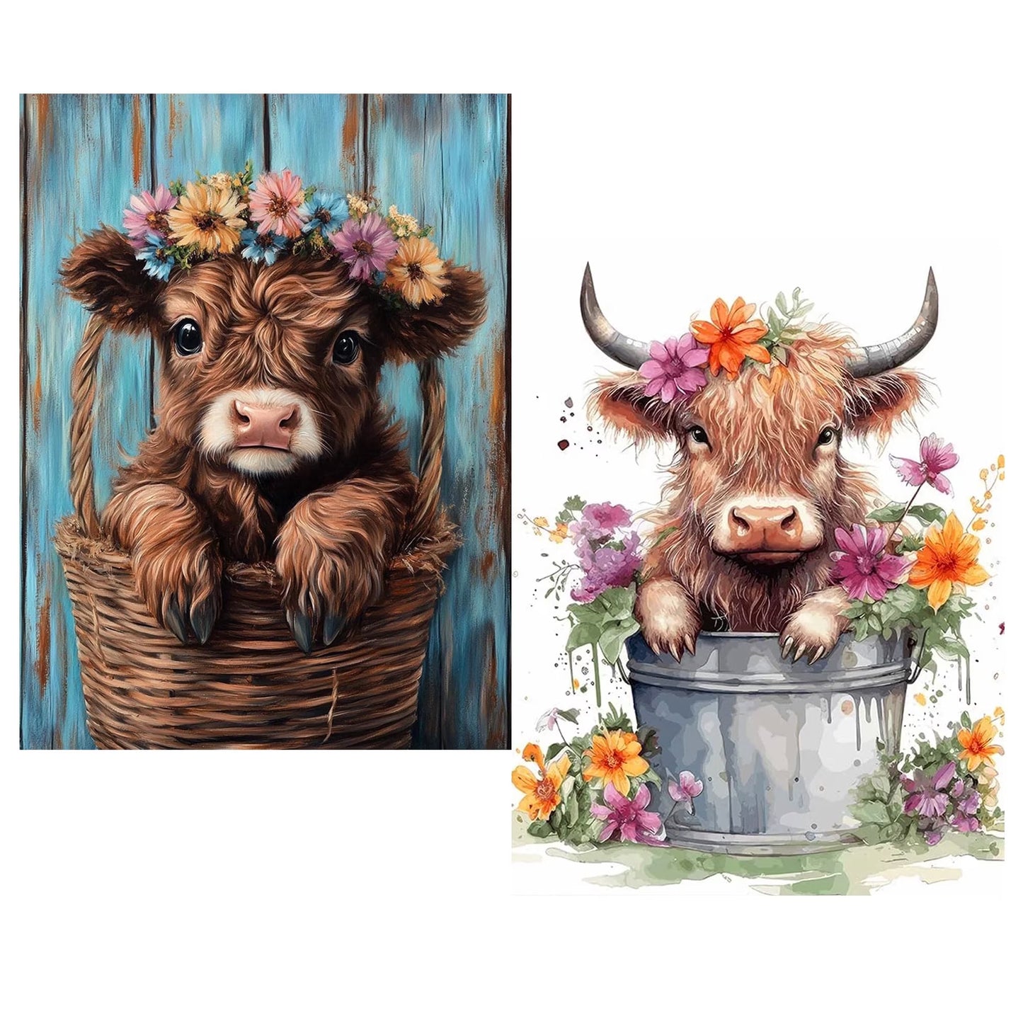 CSZPPQAF 2-Pack Diamond Art Kit,Highland Cow Diamond Painting Kits for Beginners,Full Round Drill,Home Wall 11.8"*15.8"