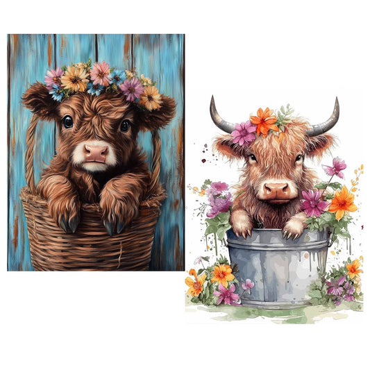 CSZPPQAF 2-Pack Diamond Art Kit,Highland Cow Diamond Painting Kits for Beginners,Full Round Drill,Home Wall 11.8"*15.8"