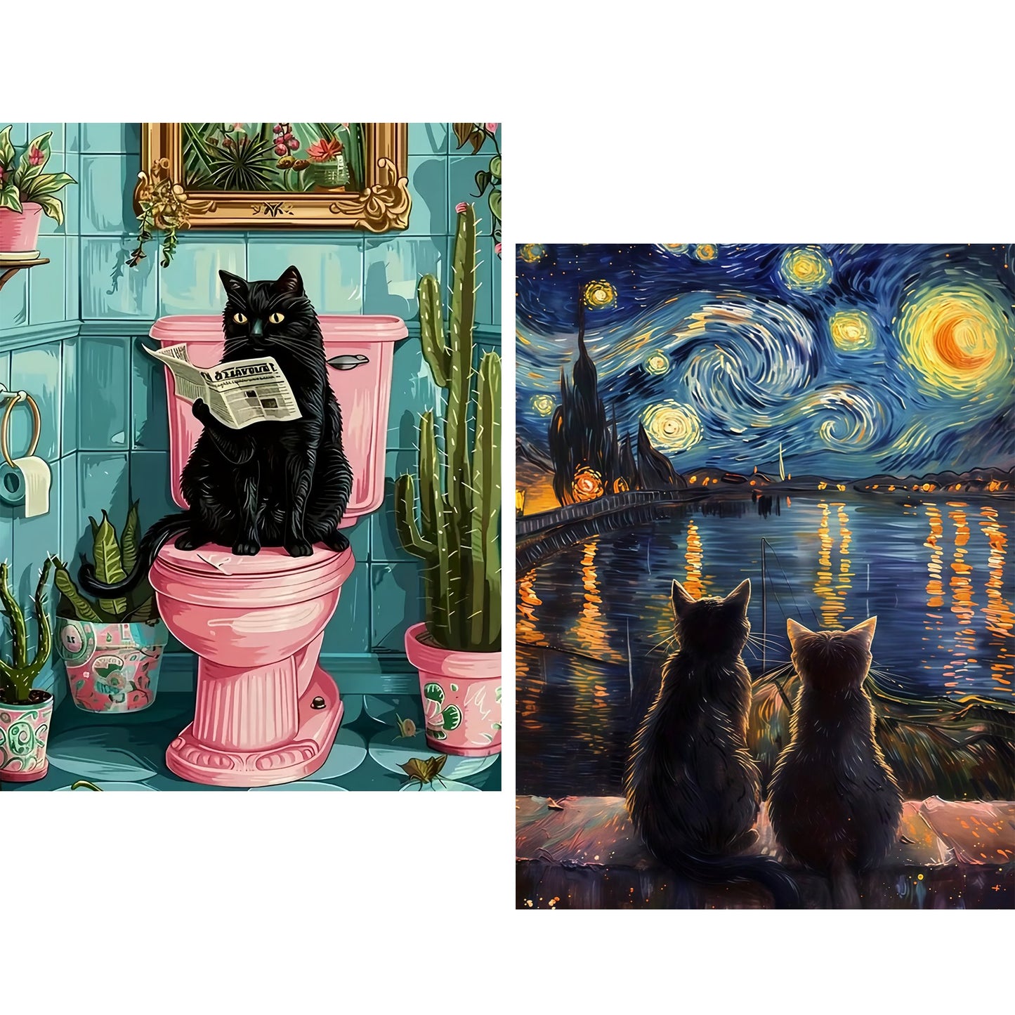 CSZPPQAF Cat Diamond Painting Kits for Beginners,2-Pack Full Round Drill Diamond Art kits,Relaxing Craft & Home Wall Decor
