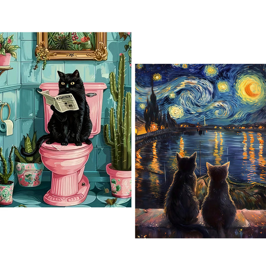 CSZPPQAF Cat Diamond Painting Kits for Beginners,2-Pack Full Round Drill Diamond Art kits,Relaxing Craft & Home Wall Decor