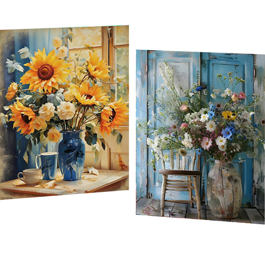 Mosaflare Retro Diamond Art Painting Kits,2-Pack Art Craft Kits,Full Round Drill,Home Wall and Relaxing 12"×16"
