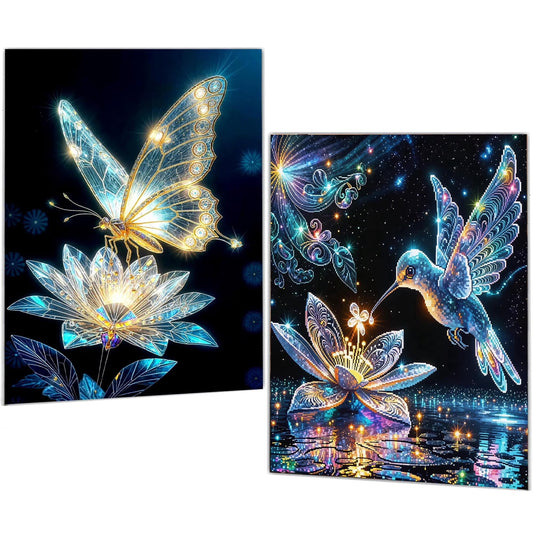 Mosaflare Diamond Art Painting Kits,2-Pack Shiny Craft Kits,Full Round Drill,Home Wall and Relaxing 12"×16"