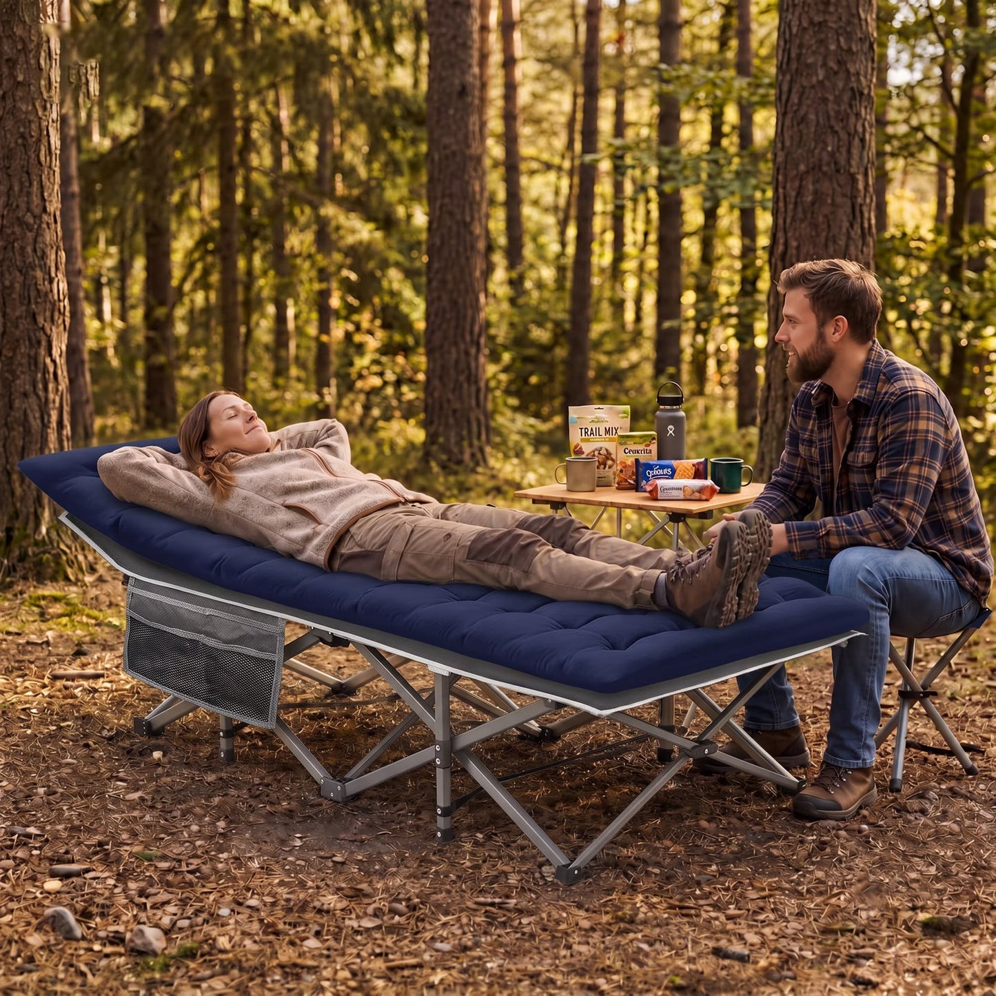 SROEDTY Camping Cot, Folding Camping Cot Bed for Adults Sleeping 1200D Double Layer Oxford Portable Folding Outdoor Cots for Camping W/Soft Pad Carry Bag for Home Office Nap Beach Travel, 500LBS,Grey
