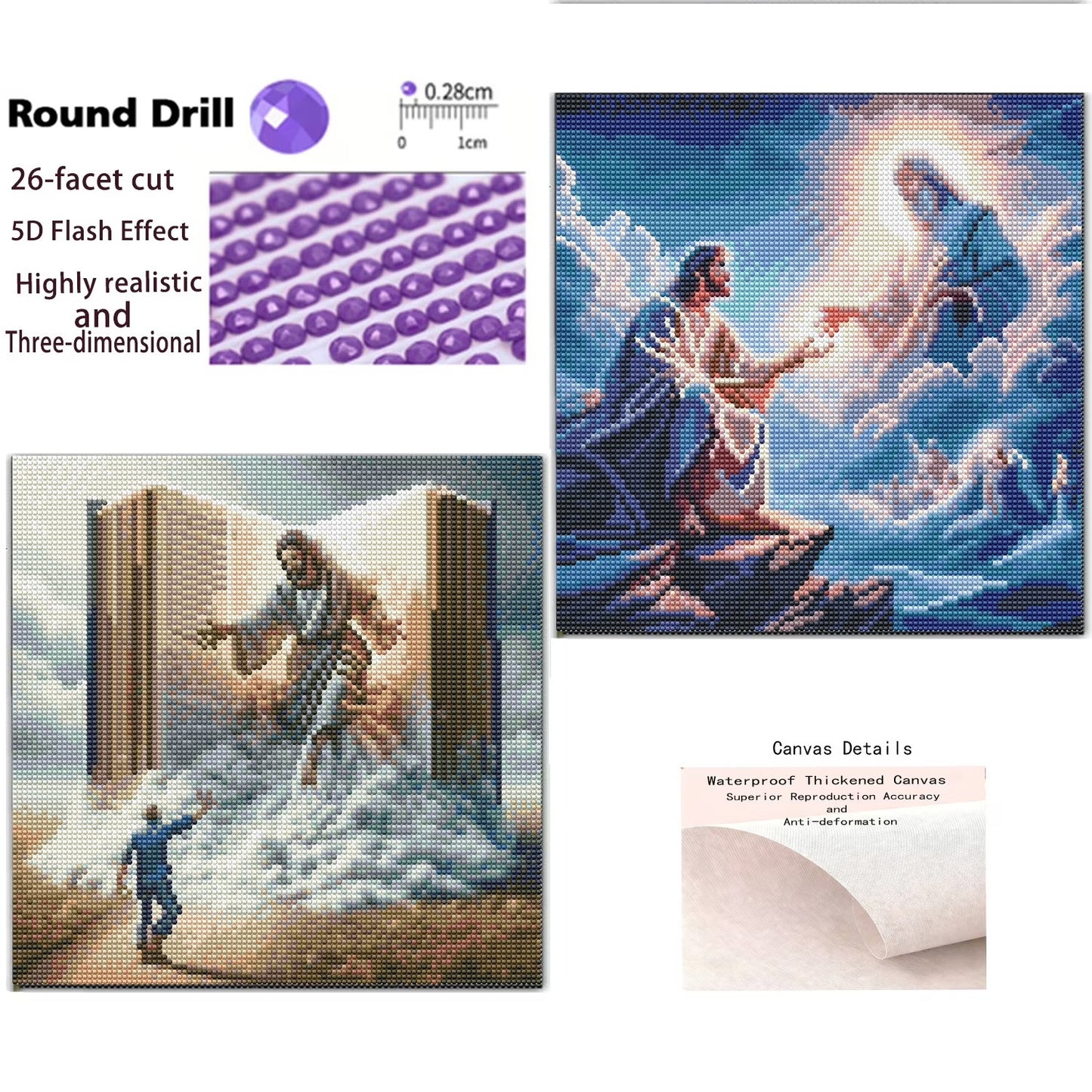CSZPPQAF 2-Pack Jesus Diamond Painting Kits for Adults - Full Round Drill, Textured Diamond Art for Home Wall Decor