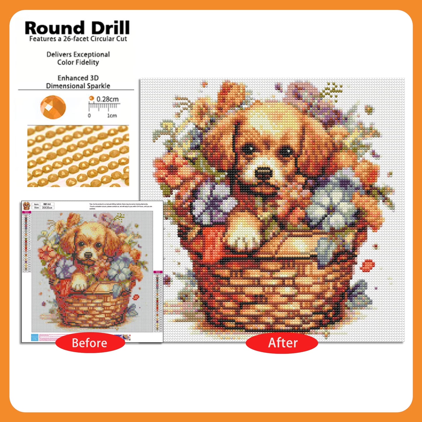 CSZPPQAF Diamond Art Kit,Dog Diamond Painting Kits for Beginners,Full Round Drill,Home Wall 13.8"*13.8"