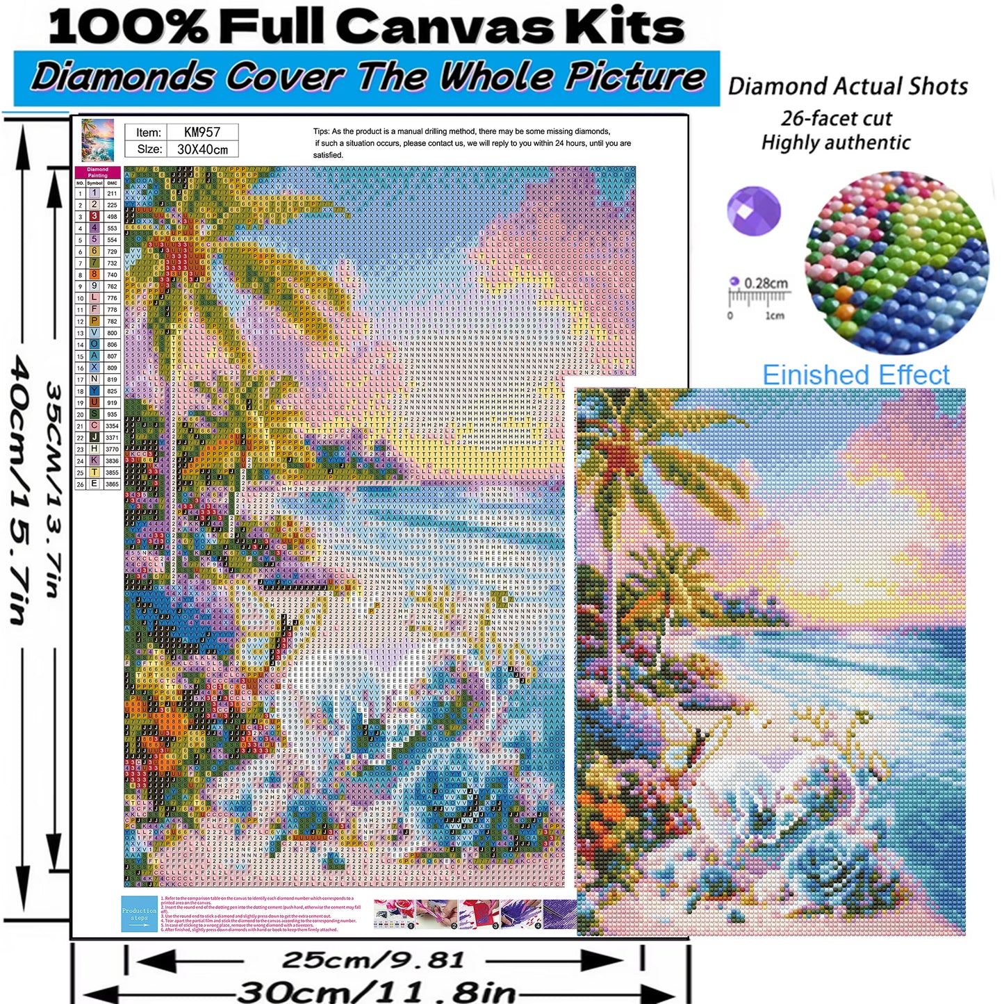 Mosaflare Diamond Painting Kit,Love Beach Diamond Art,DIY Full Drill,Stress Relief Craft Art and Home Decor 12"×16"