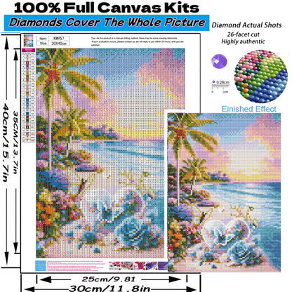 Mosaflare Diamond Painting Kit,Love Beach Diamond Art,DIY Full Drill,Stress Relief Craft Art and Home Decor 12"×16"