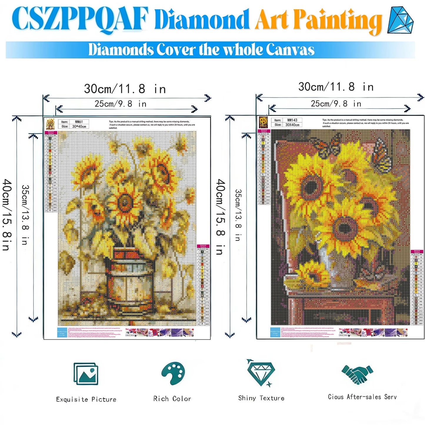 CSZPPQAF 2-Pack Diamond Art Kit,Sunflower Diamond Painting Kits for Beginners,Full Round Drill,Home Wall 11.8"*15.8"