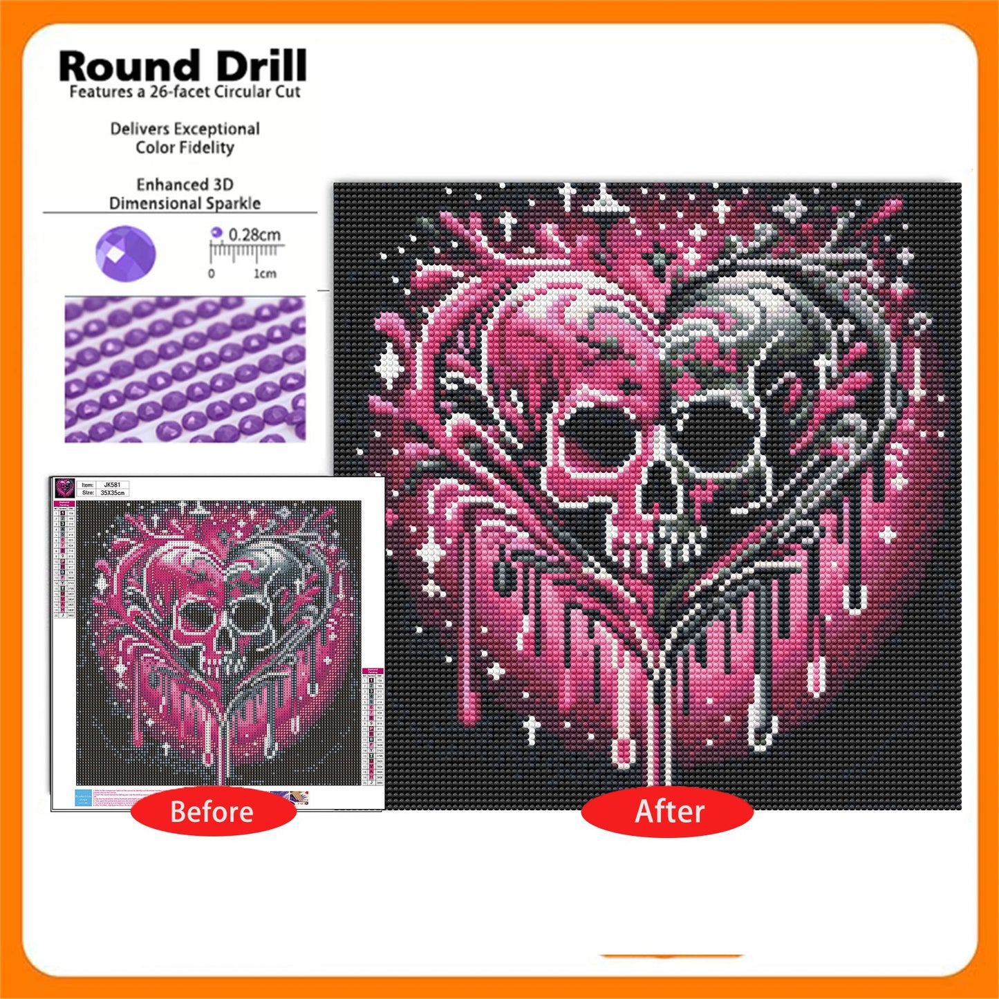 CSZPPQAF Skull Diamond Art Painting Kits,Full Round Drill Gem Art,Craft for Adults,Home Wall 13.8×13.8 inch
