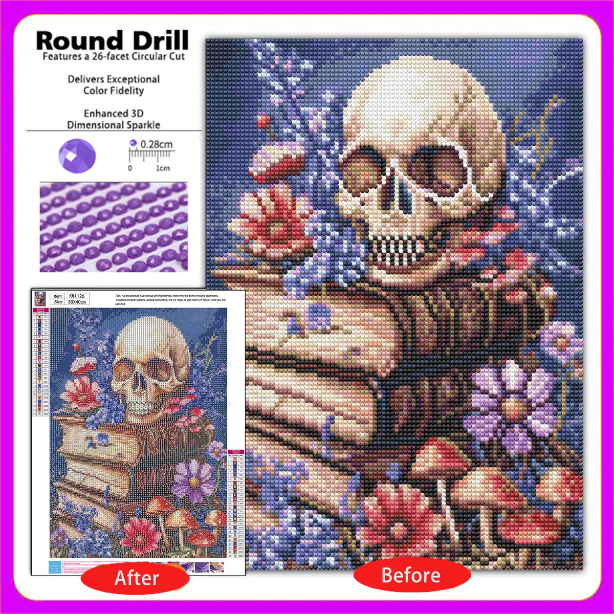 CSZPPQAF Skull Diamond Painting for Adults,Full Round Drill Diamond Art Kits, Relaxing Craft & Wall Decor