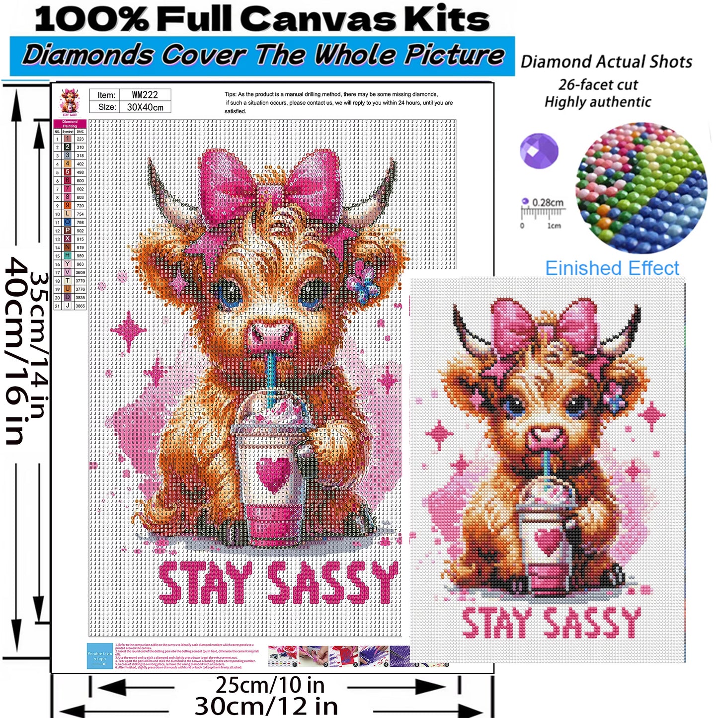 Mosaflare Cartoon Diamond Painting Kit,Highland Cow Diamond Art,DIY Full Drill,Stress Relief Craft Art and Home Decor 12"×16"