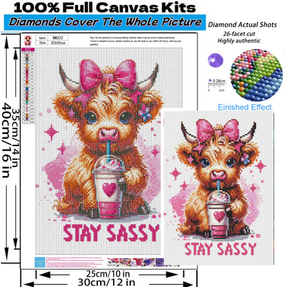 Mosaflare Cartoon Diamond Painting Kit,Highland Cow Diamond Art,DIY Full Drill,Stress Relief Craft Art and Home Decor 12"×16"