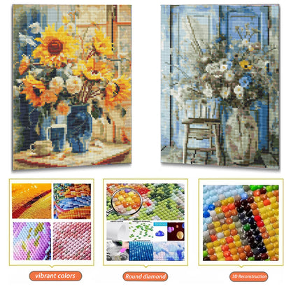 Mosaflare Retro Diamond Art Painting Kits,2-Pack Art Craft Kits,Full Round Drill,Home Wall and Relaxing 12"×16"