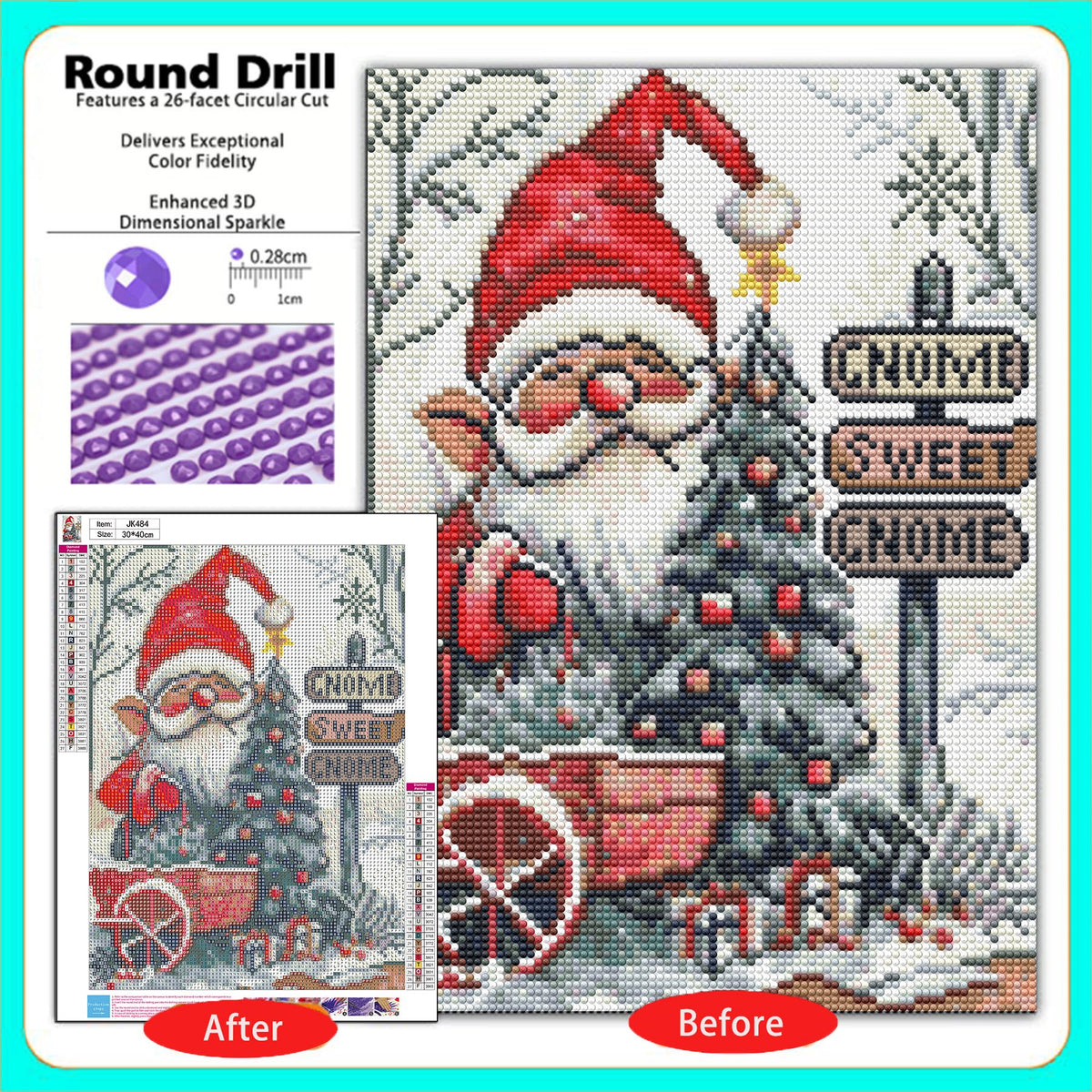 CSZPPQAF Gnome Diamond Painting Kits for Adults, Full Drill Round Diamond Art Kit, Art Craft, Home Wall Decor and Gift 11.8 x 15.8 Inch