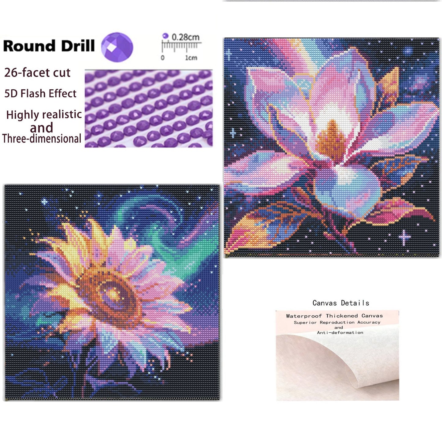 CSZPPQAF 2-Pack Diamond Painting for Adults-Flower,Full Round Drill Diamond Art Kits, Relaxing Craft & Wall Decor