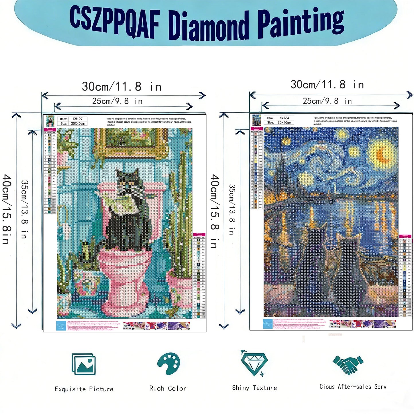 CSZPPQAF Cat Diamond Painting Kits for Beginners,2-Pack Full Round Drill Diamond Art kits,Relaxing Craft & Home Wall Decor