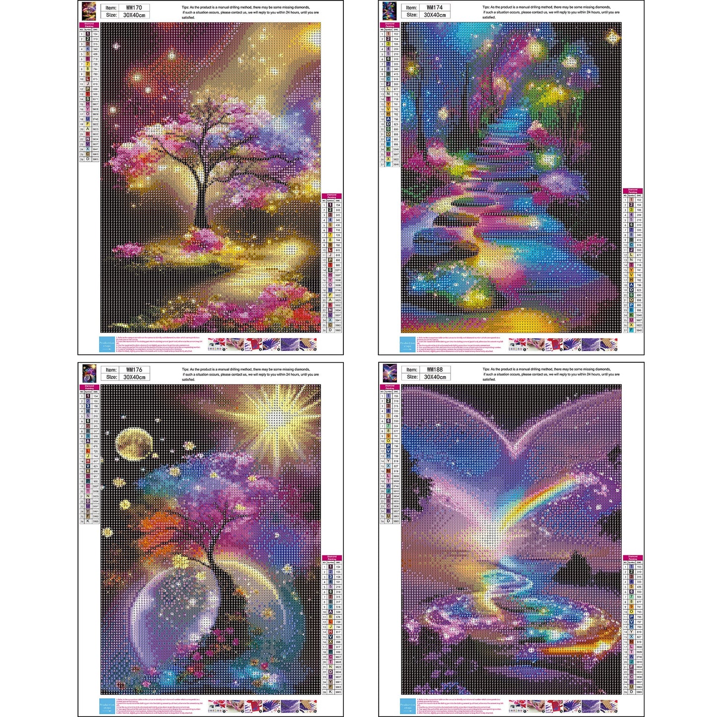 Mosaflare 4-Pack Diamond Art Painting Kits,Trees Art Craft Kits,Full Round Drill,Home Wall and Relaxing 12"×16"