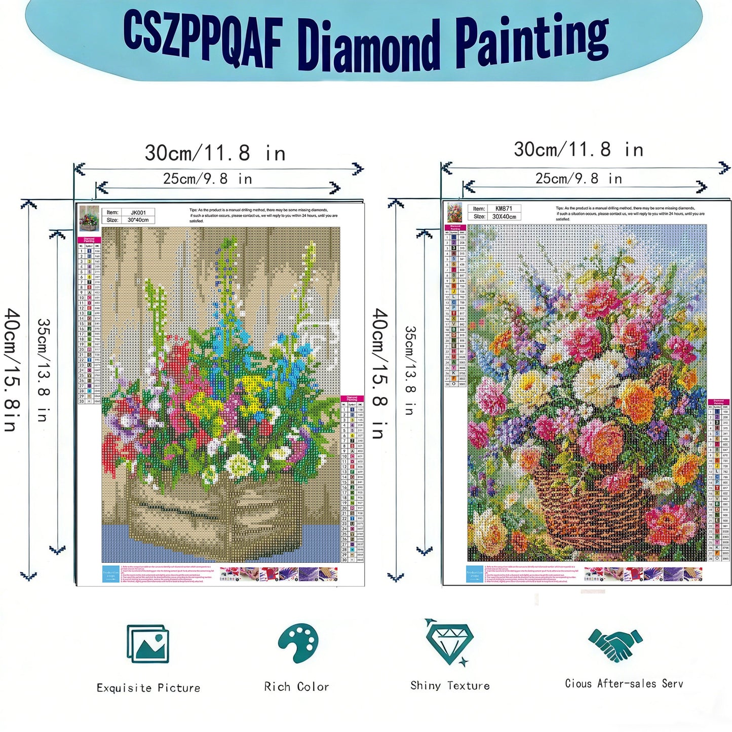 CSZPPQAF Flower Diamond Painting Kits,2-Pack Full Round Dril Diamond Art,11.8"×15.8",Relaxing Craft