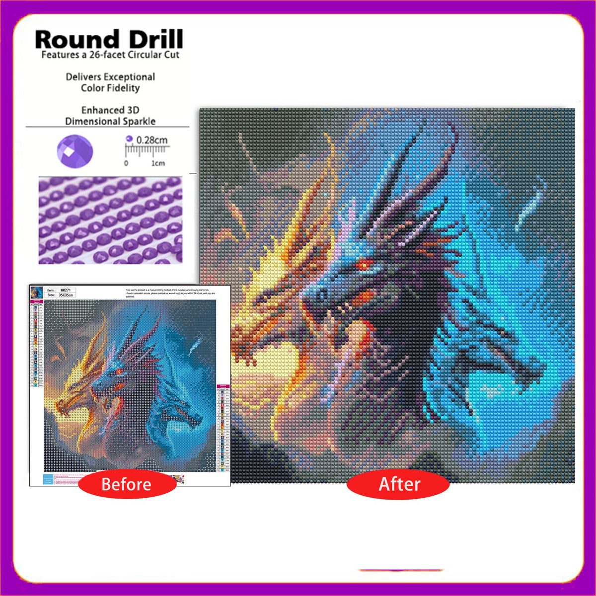 CSZPPQAF Dragon Diamond Painting Kits for Adults, Full Drill Round Diamond Art Craft,13.8"×13.8"