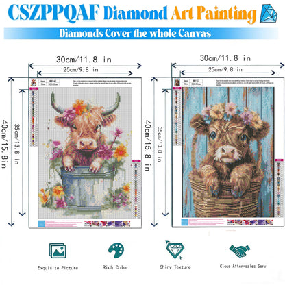 CSZPPQAF 2-Pack Diamond Art Kit,Highland Cow Diamond Painting Kits for Beginners,Full Round Drill,Home Wall 11.8"*15.8"