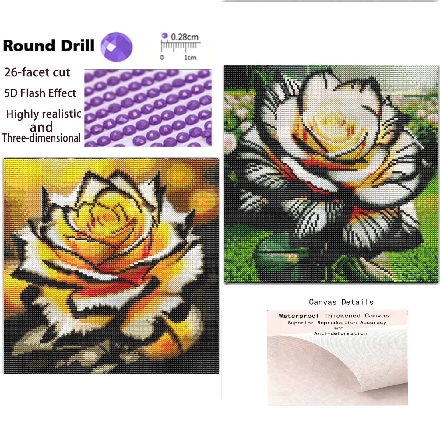 CSZPPQAF 2-Pack Diamond Painting Kits-Flower,Full Round Dril Diamond Art,13.8"×13.8",Relaxing Craft