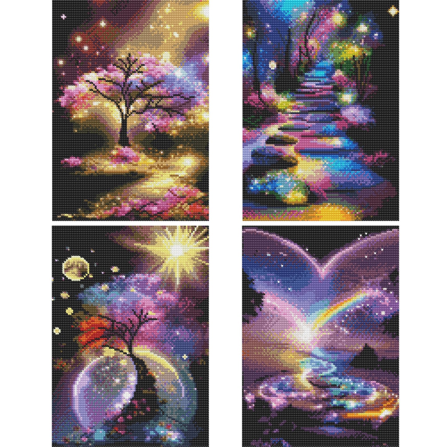 Mosaflare 4-Pack Diamond Art Painting Kits,Trees Art Craft Kits,Full Round Drill,Home Wall and Relaxing 12"×16"