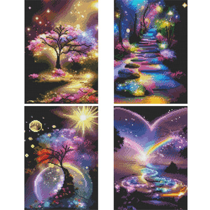 Mosaflare 4-Pack Diamond Art Painting Kits,Trees Art Craft Kits,Full Round Drill,Home Wall and Relaxing 12"×16"