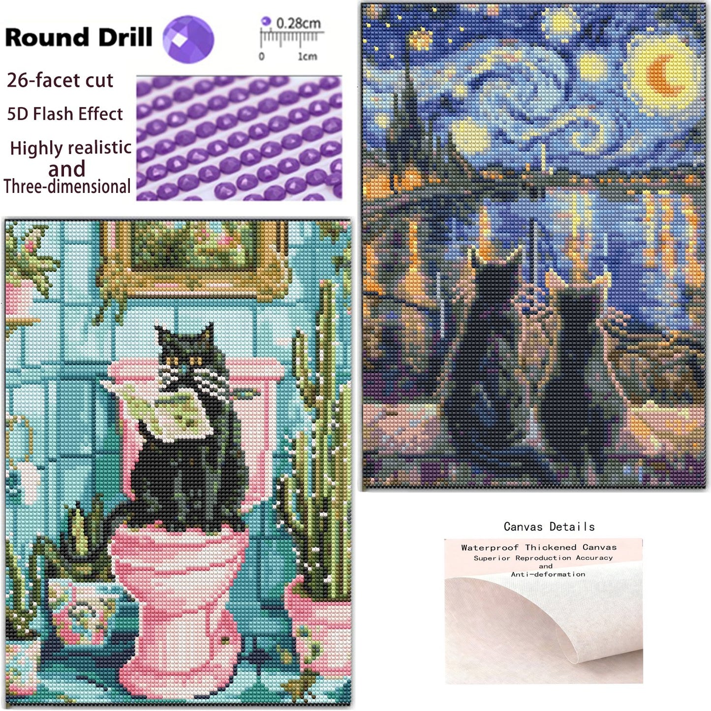 CSZPPQAF Cat Diamond Painting Kits for Beginners,2-Pack Full Round Drill Diamond Art kits,Relaxing Craft & Home Wall Decor