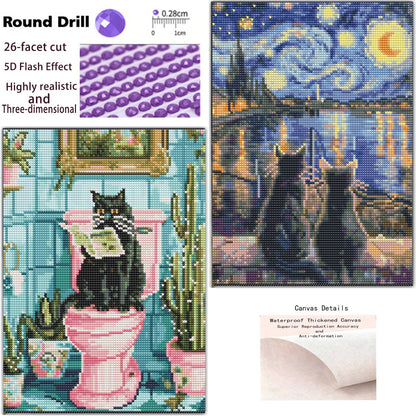 CSZPPQAF Cat Diamond Painting Kits for Beginners,2-Pack Full Round Drill Diamond Art kits,Relaxing Craft & Home Wall Decor
