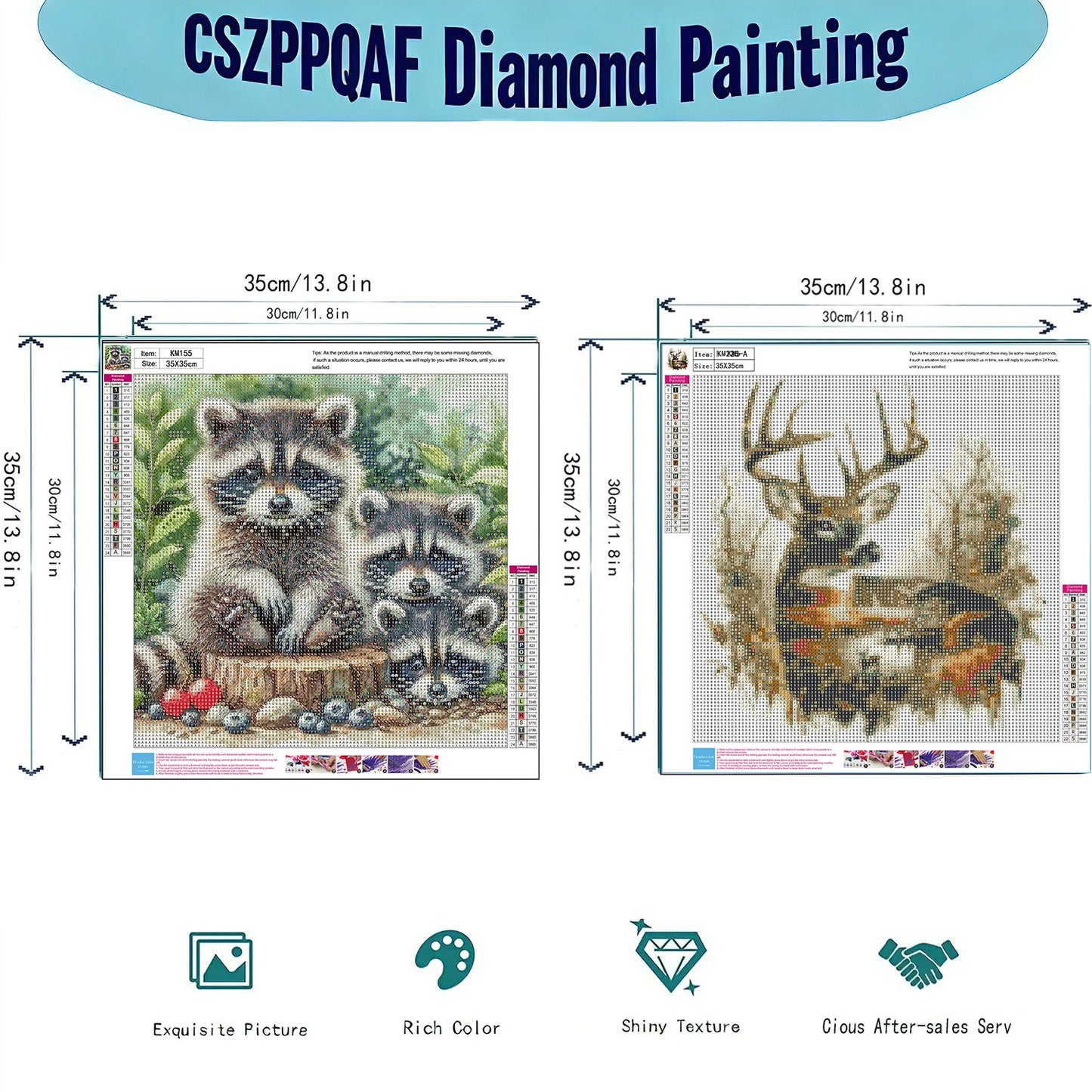 CSZPPQAF 2-Pack Diamond Painting Kits-Animals Art Craft,Full Round Dril Diamond Art,Home Wall Decor 13.8"×13.8"