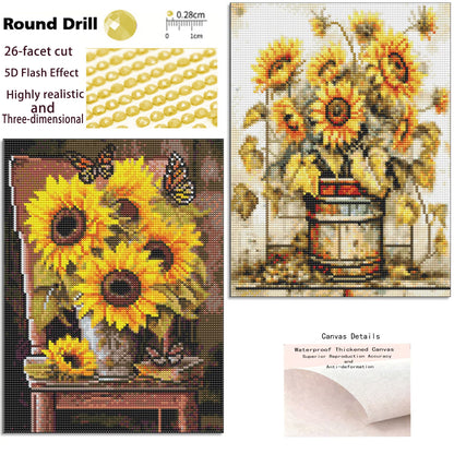 CSZPPQAF 2-Pack Diamond Art Kit,Sunflower Diamond Painting Kits for Beginners,Full Round Drill,Home Wall 11.8"*15.8"