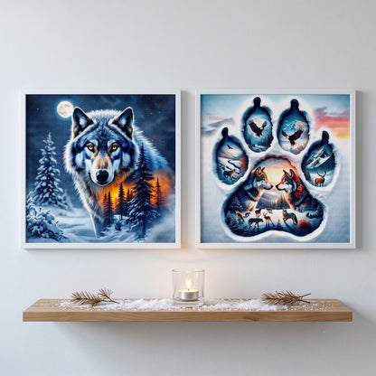 CSZPPQAF Wolf & Wildlife Paw Print Diamond Painting Kits for Adults, 2 Pack, Full Round Drill Diamond Art, Relaxing Craft & Wall Decor 14×14 inch Each