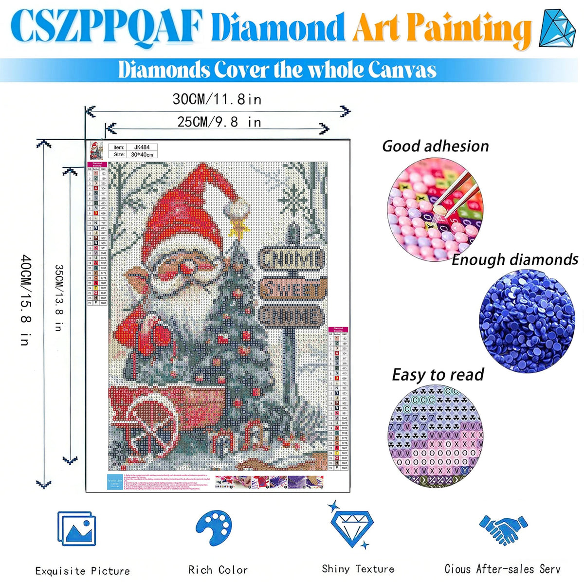 CSZPPQAF Gnome Diamond Painting Kits for Adults, Full Drill Round Diamond Art Kit, Art Craft, Home Wall Decor and Gift 11.8 x 15.8 Inch