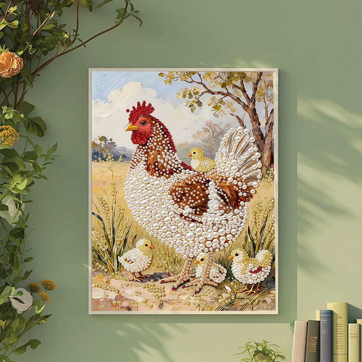 Mosaflare Pearl Diamond Painting Kit for Adults,DIY Diamond Art,12×16 inch HD Canvas,Chicken Home Decoration