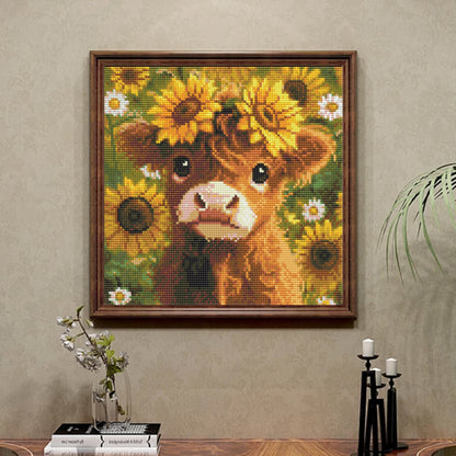 CSZPPQAF Diamond Painting Kits-Sunflower Cow,Full Round Drill Diamond Art,Craft Kits and Home Wall 13.8×13.8 inch