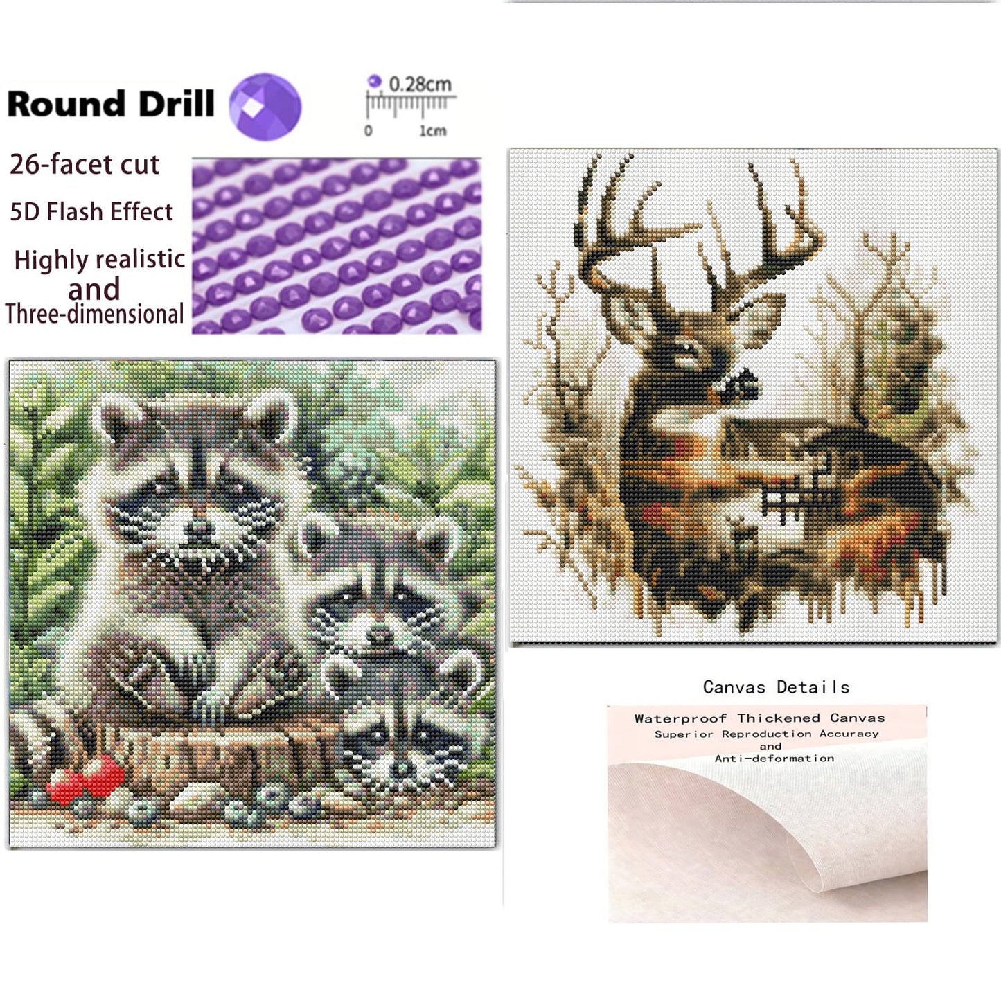 CSZPPQAF 2-Pack Diamond Painting Kits-Animals Art Craft,Full Round Dril Diamond Art,Home Wall Decor 13.8"×13.8"