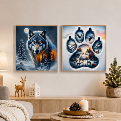 CSZPPQAF Wolf & Wildlife Paw Print Diamond Painting Kits for Adults, 2 Pack, Full Round Drill Diamond Art, Relaxing Craft & Wall Decor 14×14 inch Each