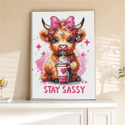 Mosaflare Cartoon Diamond Painting Kit,Highland Cow Diamond Art,DIY Full Drill,Stress Relief Craft Art and Home Decor 12"×16"