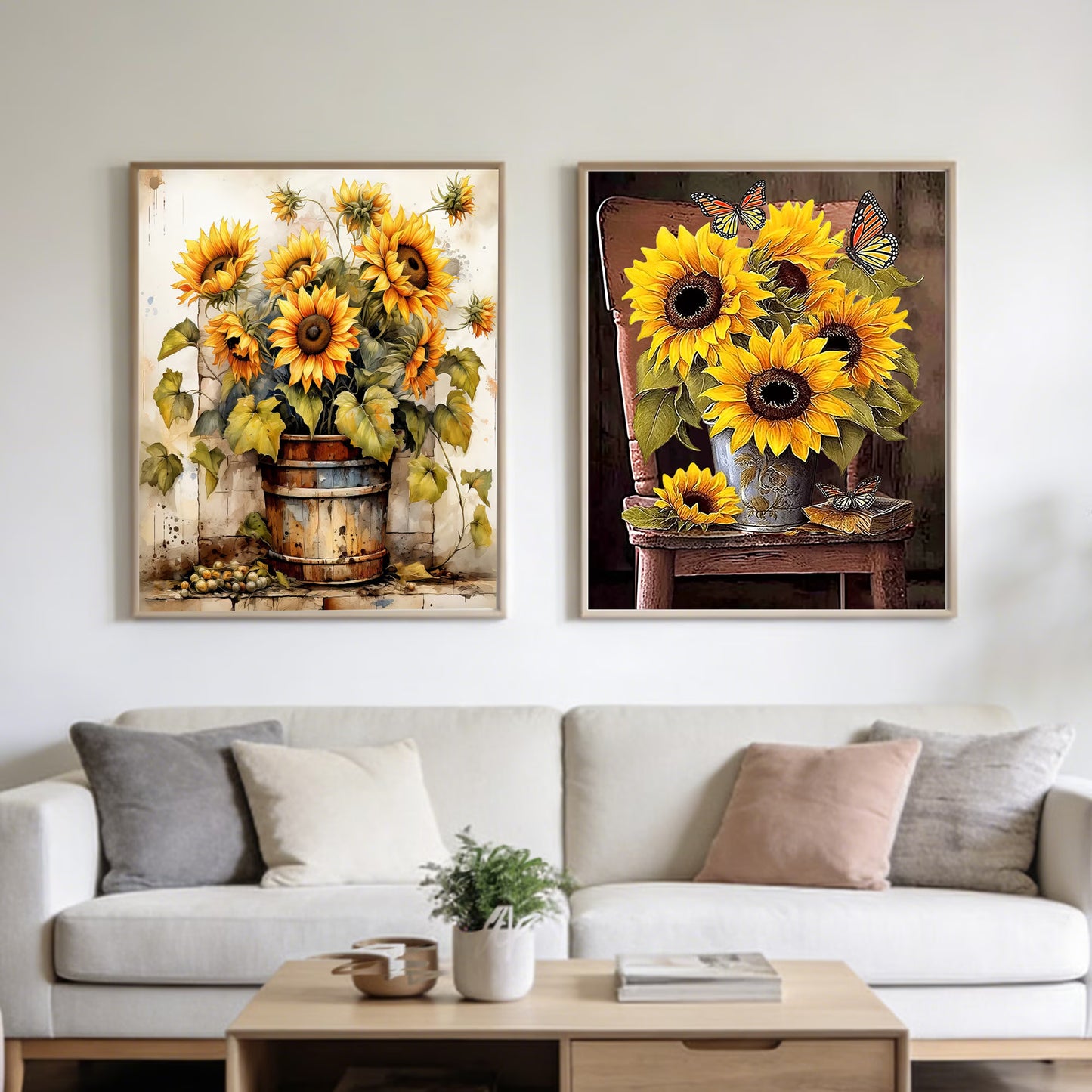 CSZPPQAF 2-Pack Diamond Art Kit,Sunflower Diamond Painting Kits for Beginners,Full Round Drill,Home Wall 11.8"*15.8"