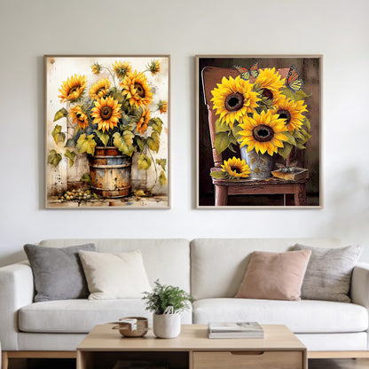 CSZPPQAF 2-Pack Diamond Art Kit,Sunflower Diamond Painting Kits for Beginners,Full Round Drill,Home Wall 11.8"*15.8"