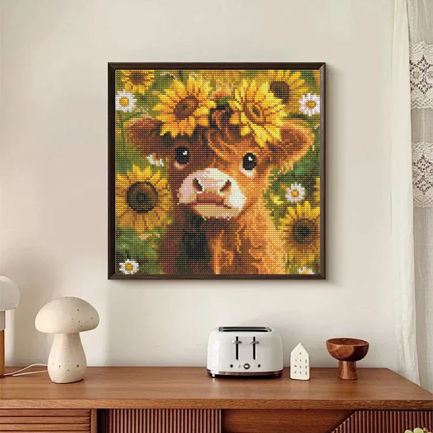 CSZPPQAF Diamond Painting Kits-Sunflower Cow,Full Round Drill Diamond Art,Craft Kits and Home Wall 13.8×13.8 inch